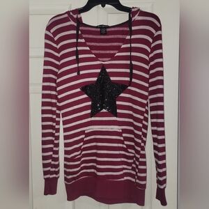 Miss Chievous Pink & White Striped Long Sleeve Shirt Hoodie with Black Star